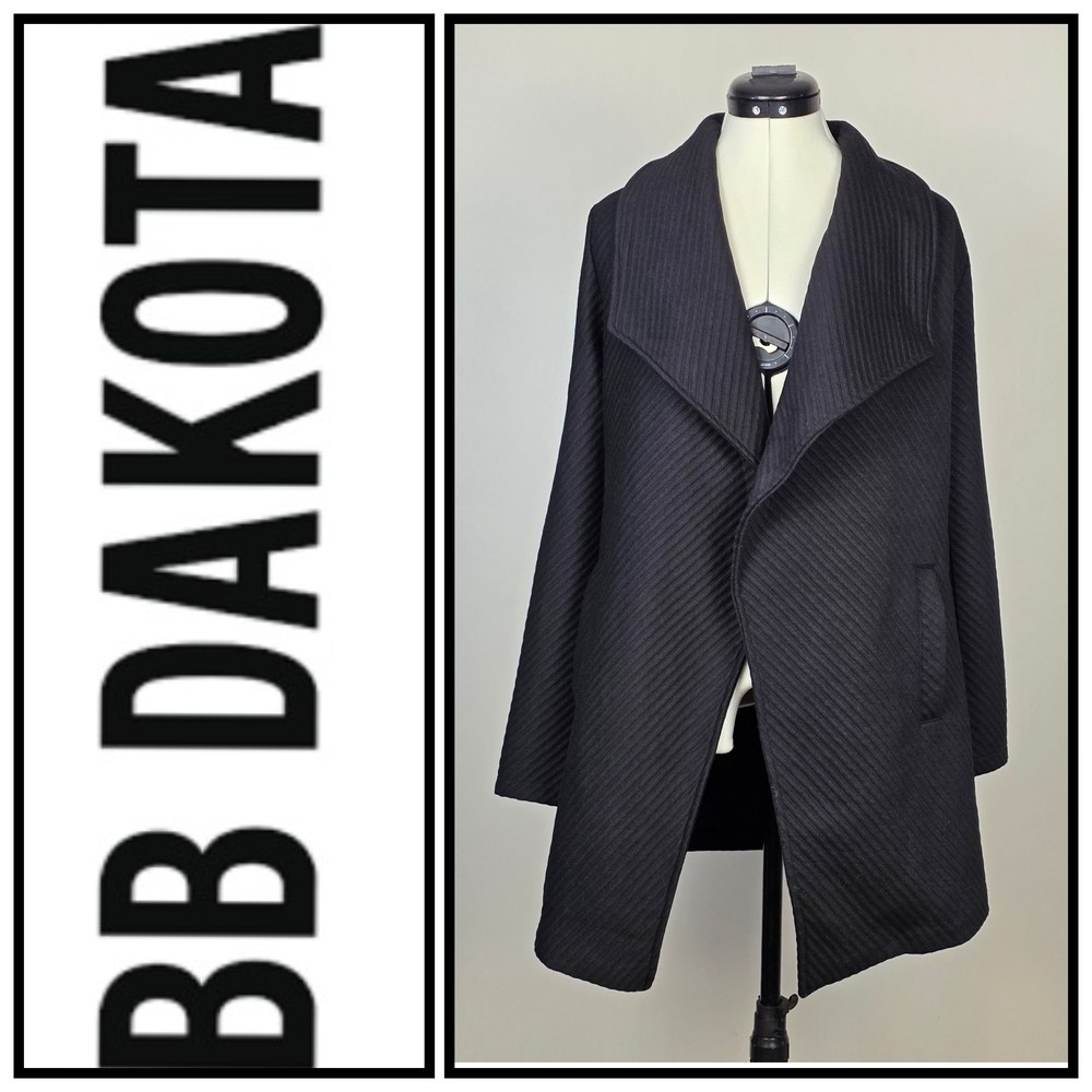BB Dakota Black Draped Open Front Coat Jacket XS